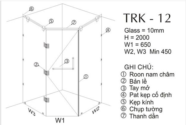 kích thước phòng tắm kính tiêu chuẩn