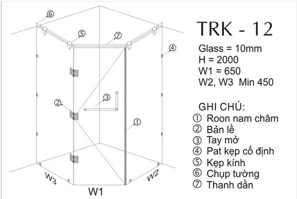 kích thước phòng tắm kính tiêu chuẩn